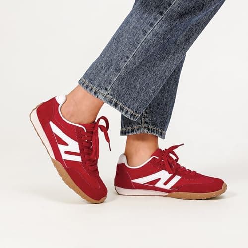 Foiola Womens Sneakers Comfortable Lace up Tennis Shoes Casual Business Walking Shoes Slip on Women's Fashion Sneakers Red - Thumbnail 6