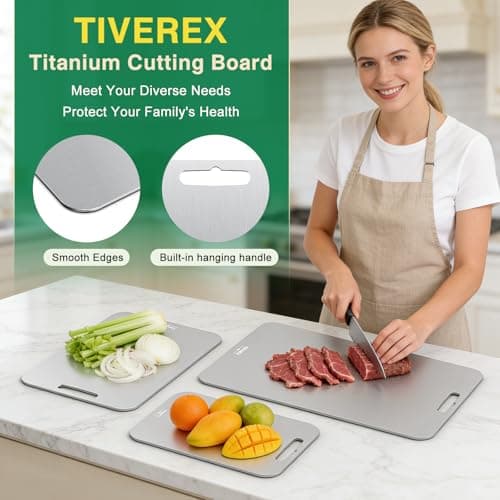 TIVEREX Titanium Cutting Board,100% Pure Titanium Cutting Boards for Kitchen, Easy to Clean, Dishwasher Safe, Double Sided Non Toxic Food-Grade Chopping Boards for Meats, Fruits and Vegetables - Thumbnail 5