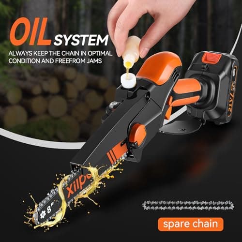 2-in-1 Cordless Electric Pole Saw & 8 Inch Mini Chainsaw, 15FT Max Reach, Adjustable Cutting Head, 2×21V Batteries, Automatic Lubrication, Tool-Free Tension Tree Trimmer Pruner for Branch Cutting - Thumbnail 4