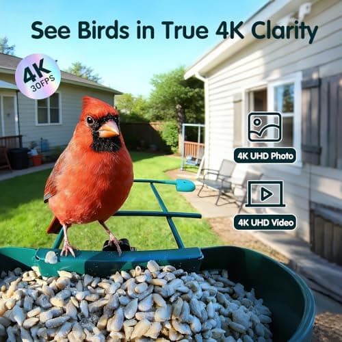 Humbirdy Bird Feeder with Camera, 4K Ultra HD Video with 30fps Live View, 10x Slow Motion, No Subscription, Solar Powered AI Smart Bird Feeder with Camera, 2.4G/5G Wi-Fi, Durable Metal,Bird Lover Gift - Thumbnail 2