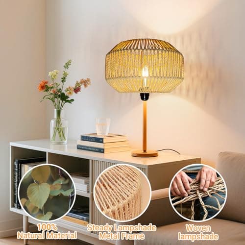 LUCORUSC Hanging Light Rattan Lamp Shades Boho Lamp Shades, Woven LampShades for Floor Lamps Rattan Pendant Lights Boho Lamp Light Table Lamps Plug in Pendant Light - Thumbnail 3