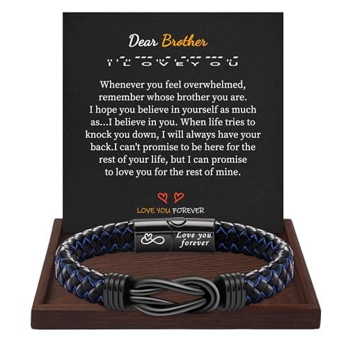 Btysun Gifts for Brother Leather Bracelet for Men Knot Infinity Blue Braided Bracelet Graduation Gift for Him 2024 I Love You Gift for Him Birthday Christmas Jewelry - Image 1