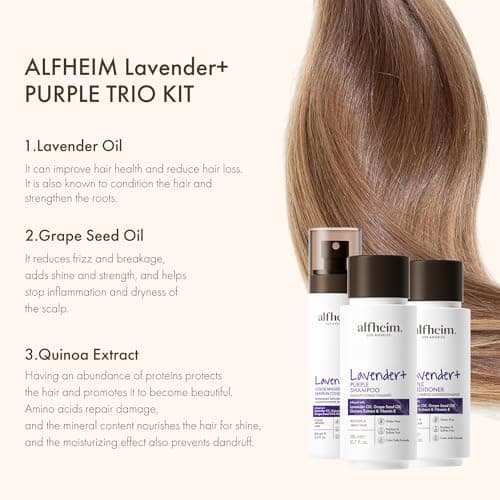 ALFHEIM Lavender+ 3-Step Hair Care Kit | Purple Shampoo, Conditioner & Leave-In Spray for Blonde, Silver & Highlighted Hair | Anti-Brass, Hydrating, UV Protection | Sulfate-Free, Color-Safe | Gift - Thumbnail 5