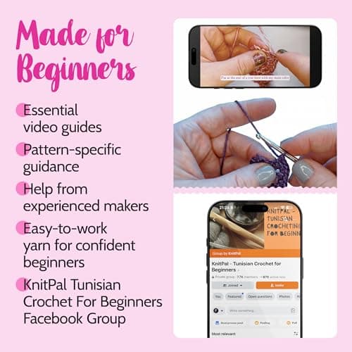 KnitPal Everyday Joy Crochet Kit for Confident Beginners – Make 4 Reusable 7.5 x 7.5 in Dishcloths – with Cotton to The Core Yarn (#3 DK), Hook, Patterns & Video Tutorials (Plum Purple + Blush Pink) - Thumbnail 5