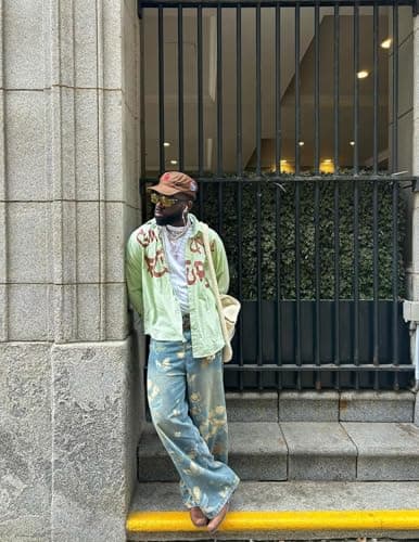 Aelfric Eden Plant Flower Print Baggy Jeans Men Harajuku Wide Leg Jeans Y2k Hip Hop Boyfriend Denim Pants Blue - Thumbnail 5