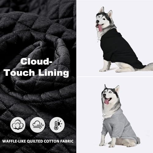 2 Pack Dog Hoodie for Medium Large Small Dogs, Soft Warm Dog Sweater Jackets Winter Fall Pet Hooded Clothes Custume Dogs Sweatshirt with Leash Hole and Pocket, Black ans Grey, ML - Thumbnail 2