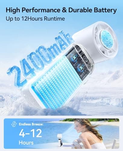 KIMMOO Mini Portable Handheld Turbo Fan, Small but Mighty, 12 Hours Long-Lasting, 199-Speed Rechargeable battery Hand Held Fans, Personal Cooling Fan for Outdoor Travel, Gifts for Women & Men (White) - Thumbnail 4