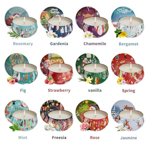 Christmas Candles Gifts Set for Women, Primevolve Scented Candles for 12 Bulk Home Aromatherapy, Strongly Fragrance Long Lasting Portable Travel Tin for Spa Bath Yoga - Thumbnail 6