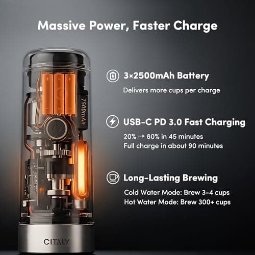 CITALY Portable Espresso Machine, Self-Heating Travel Coffee Maker with Double-Walled SUS316 Cup,20 Bar Patented Hydraulic System,PD 3.0 Fast Charge,Cold Brew Mode,for Ground Coffee&NS Capsules,Black - Thumbnail 4