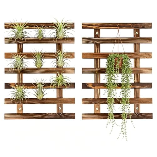 2 Pcs Wall Planter for Indoor Outdoor Plants - Wooden Wall Amounted Plant Holder for Hanging Pots, Vertical Pack Wood Garden Trellis for Climbing Plants Orchid Ivy Vine Rose Patio Home Decor, 15.75" - Image 1