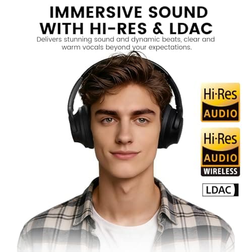 1Mii Y8+ Hybrid Active Noise Cancelling Headphones, 100H Ultra Playtime, Bluetooth 6.0 Over Ear, Wireless Hi-Res Audio & Deep Bass, Comfort for Travel & Home Office, AI Chat & Custom EQ via APP, Black - Thumbnail 6