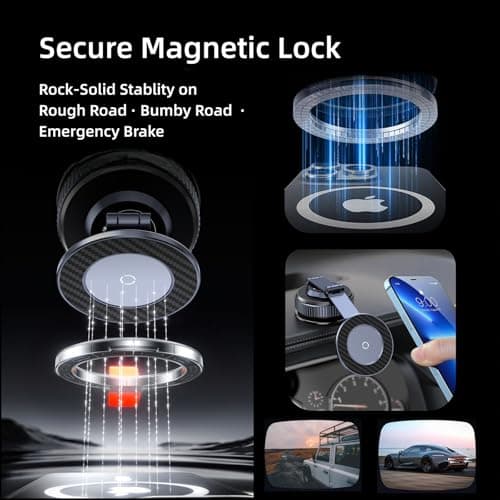 GEYUTHS Magnetic Car Phone Holder with Suction Cup 360° Adjustable Foldable Phone Mount Zinc-Alloy Phone Holders for Your Car for Tesla iPhone 17 Pro Max 16 15 14 13 12 Plus - Thumbnail 6