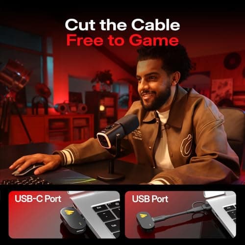 MAONO PD100W Wireless USB Dynamic Microphone, Gaming PC Mic with One-Click Noise Reduction,Mute Button,Custom RGB,3.5mm Headphone Jack,Software,Podcast Streaming Mic (Boom Arm(USB-C Receiver), Black) - Thumbnail 2