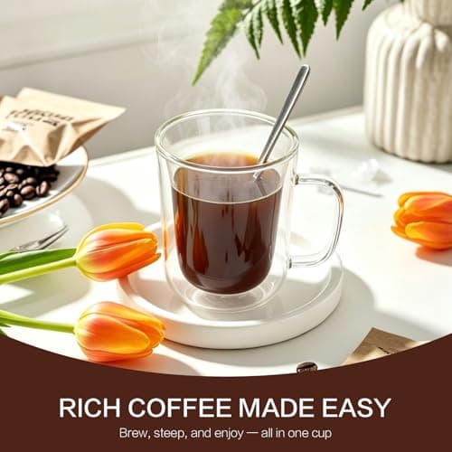 NANSPATH Single Serve Immersion Coffee Maker, Borosilicate Glass Pour Over Coffee Cup with Reusable Stainless Steel Filter, Pour Over Coffee Makers, for Home Office Travel (320, Milliliters) - Thumbnail 6