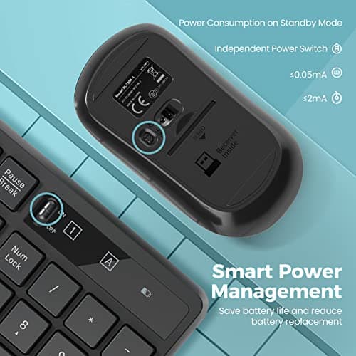 Wireless Keyboard and Mouse Combo, Lovaky 2.4G Full-Sized Ergonomic Keyboard Mouse, 3 DPI Adjustable Cordless USB Keyboard and Mouse, Quiet Click for Computer/Laptop/Windows/Mac (1 Pack, Black) - Thumbnail 4