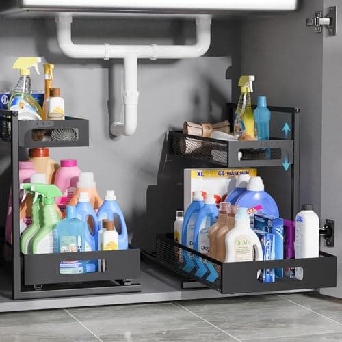TISTAYA Under Sink Organizer, Silk-Smooth Metal Sliding Drawer Organizers and Storage Rack, Pull Out Cabinet Shelf for Kitchen, Bathroom, Pantry, Cabinet, Closet - Image 1