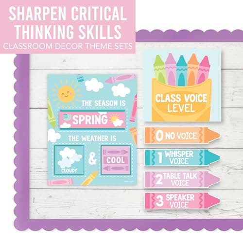 Classroom Calendar Set Bulletin Board Decor – 98 pcs School Calendar for Classroom Elementary & Preschool, Bulletin Board Decorations with Weather Chart & Seasons, Crayon Teacher Must Haves - Thumbnail 6