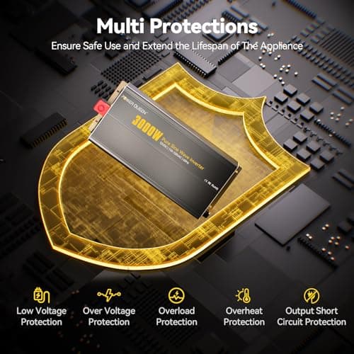 Power Queen 3000W Pure Sine Wave Inverter Charger,Solar Power Inverter 12V DC to 110V-120V AC C onverter with Remote Control,6000W Peak Power，4 AC Outlets USB Type-C for Home RV Off-Grid Solar Power - Thumbnail 5