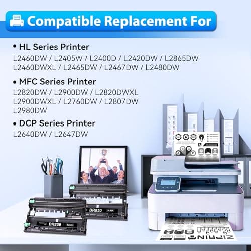 ZIPRINT DR830 DR-830 Drum 2 Pack Compatible Replacement for Brother tn830xl dr830 dr-830 Drum Unit for HL-L2460DW DCP-L2640DW HL-L2405W MFC-L2820DW MFC-L2900DW HL-L2480DW Printer - Thumbnail 3