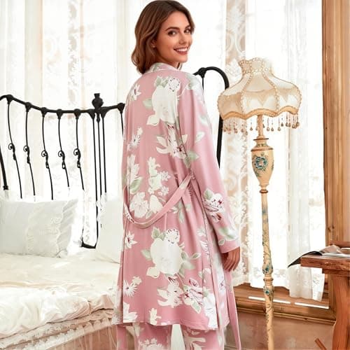 Eternatastic Women's 3 Piece Knit Lounge Set Pajama Long Sleeve Cardigan Sleeveless Top Pants Sweatsuit Pjs Sets - Thumbnail 6