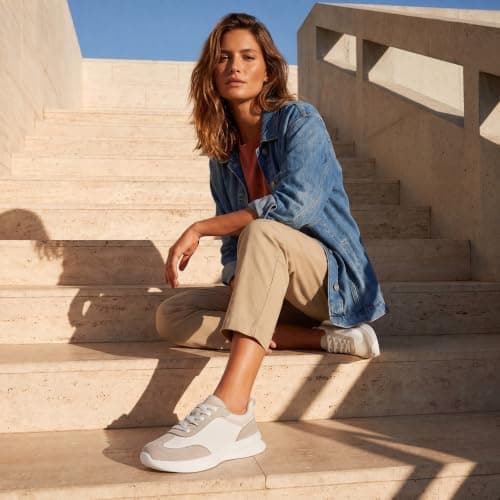 Vepose Women's Beige PU Suede Retro Platform Sneakers, Size 10, 8216 - Thumbnail 5