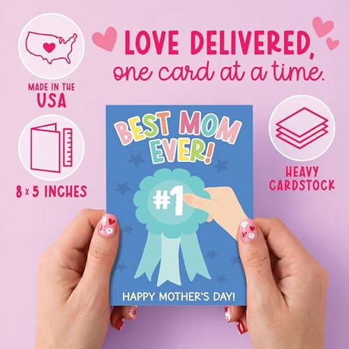Hadley Designs Happy Mothers Day Card For Mom - 8x5.3in Mother's Day Card For Mom, Mother Gift Greeting Cards, Premium Single Mother Cards From Daughter and Son, Designed in USA - Thumbnail 3