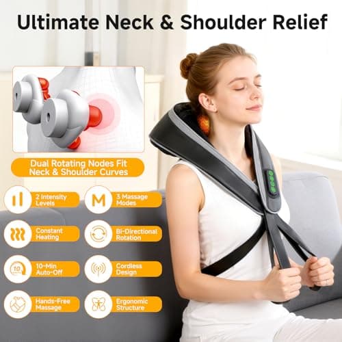 Senluyi 6D Neck Massager for Pain Relief Deep Tissue, Kneading Shiatsu Neck and Shoulder Massager with Heat,Cordless Massager for Back and Shoulder Pain, Mothers Day Gifts for Women Fathers Day Men - Thumbnail 2