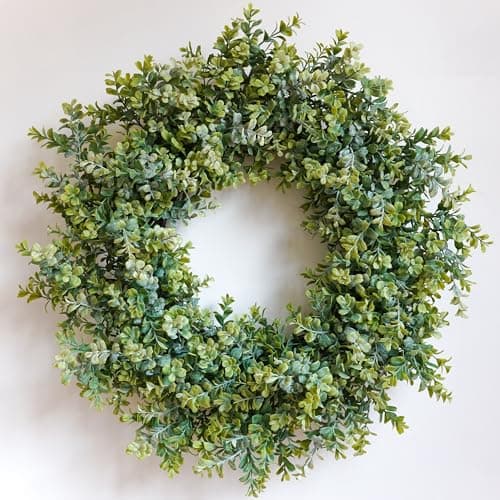 Wreaths for Front Door 28", Door Spring Wreath with Eucalyptus Boxwood Leaves, Greenery Wreath Door Decoration for Spring Summer All Season Home and Outdoor - Image 1