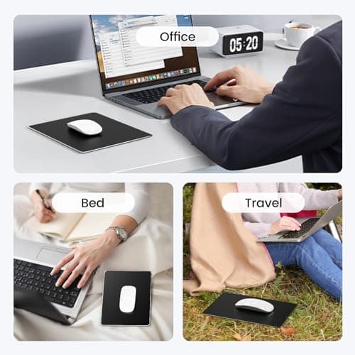 HONKID Hard Metal Mouse Pad for Desk, Aluminum Solid Mouse Pad for Magic Mouse and Pro/Air with Stable Rubber Base, Firm Mousepad for Travel and Home Office (Black) - Thumbnail 4