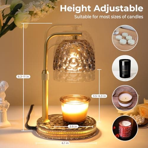 Lsctiff Candle Warmer Lamp Adjustable Height, Flameless 4-Level Dimmable Wax Melt Warmer for Jar Candles with 2 Bulbs, House Warming Gifts, Multiple Colors, Safe Home Use(Sky Gray) - Thumbnail 2