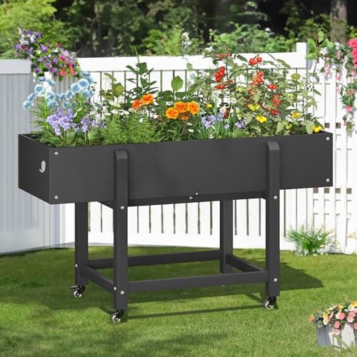 LUE BONA Raised Garden Bed with Wheels, 48 * 16.7 * 28 in, Poly Elevated Outdoor Planter Box with Tools, Weather Resistant, Standing Growing Bed Herb Planter for Vegetable, Flowers, Fruits - Image 1