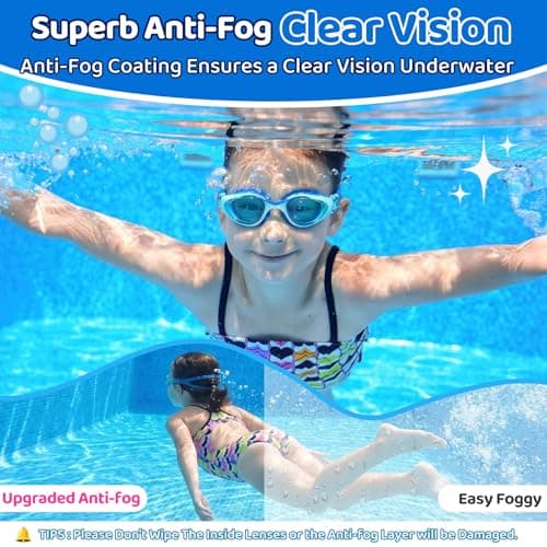 Vvinca Kids Swim Goggles for Boys Girls Age 6-14, Anti-Fog UV Protection Clear Swimming Goggles, Leak-Proof Kids Pool Goggles with Easy Side-Pull Adjustment for Toddler Youth Pool Water Swimming - Thumbnail 5