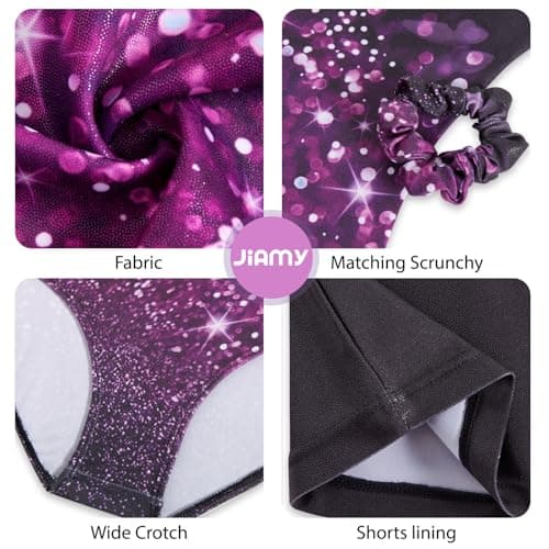 JiAmy Gymnastics Leotards for Girls, Sleeveless Sparkly Dance Biketards with Shorts Ballet Tumbling Outfit Sparkly Black Purple Butterfly 9-10 Years - Thumbnail 5