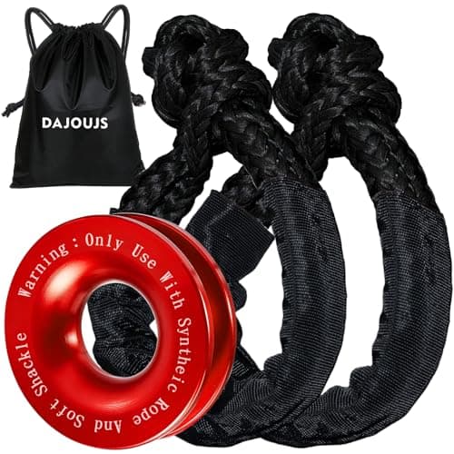 DAJOUJS Synthetic Soft Shackle Rope 1/2" x 22" Black Recovery Tow Shackles with Red Recovery Ring 56,000lb Breaking Strength Soft Shackle Recovery Kit for SUV ATV Truck Jeep, Safer Than Metal Shackle - Image 1