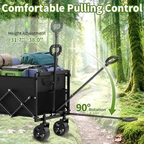InBrave Extra Long Collapsible Wagon Cart, 480LBS Heavy Duty Utility Wagons with All-Terrain Wheels, Foldable Grocery Carts for Gardening, Shopping, Beach, Camping, Black - Thumbnail 6