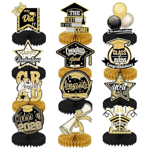 12 Pcs Graduation Centerpieces for Tables 2026, Graduation Decorations Class of 2026, Graduation Party Centerpiece Table Decorations, Graduation Party Decorations 2026, Graduation Party Supplies(Gold) - Image 1