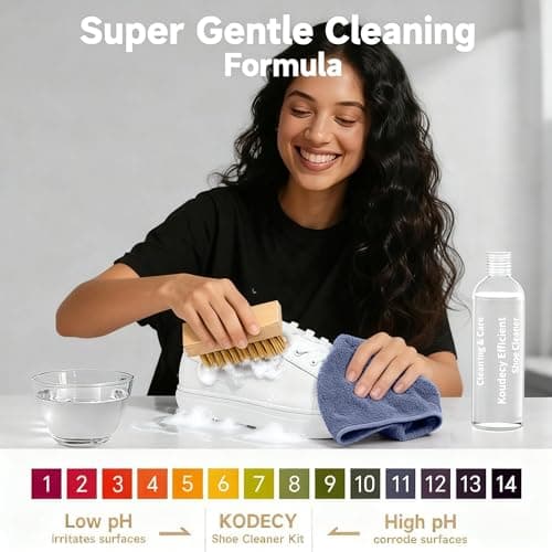 Koudecy Shoe Cleaner Kit for Sneaker - 10.1 Oz Shoe Cleaning Kit with Shoe Brushes & Towel & Eraser, White Shoe Sneaker Cleaner Kit for Mesh Tennis Knit Leather Suede and Most Materials - Thumbnail 2