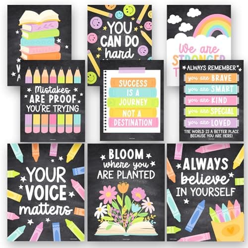 Hadley Designs Motivational Poster for Classroom Decor -9 Growth Mindset Classroom Posters Elementary, Inspirational Wall Decor Middle School, Teacher Must Haves, Chalkboard Bulletin Board Decorations - Image 1