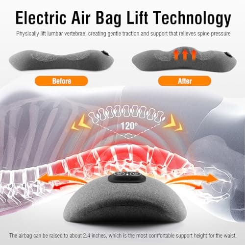 3-in-1 Electric Lumbar Support Pillow with Heat & Massage, Ergonomic Memory Foam Lower Back Massager for Pain Relief Deep Tissue, Smart Air Lift Technology, Ideal for Car/Bed/Sleeping/Office Chair - Thumbnail 5