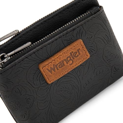 Montana West Wrangler Coin Purse for Women RFID-blocking Floral Embossed Change Pouch Wristlet Wallet Lightweight Portable Wallets Black - Thumbnail 5