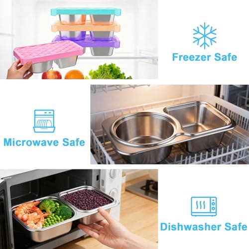 Upmely Stainless Steel Snack Containers, 2 Compartment Leak-Proof Snack Containers with Sillicone Lids, Reusable small Food Storage Containers for School,Travel, Outdoor, Camping,office (2) - Thumbnail 5