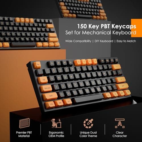 CSA Profile Keycaps Double Shot PBT, Thocky Sound Orange Black 150 Keys Set for MX Switches Aula F99/F75 Mechanical Keyboard, with 6.25U/7U Spacebar - Thumbnail 2