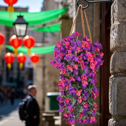 BSMYBO Bougainvillea Artificial Hanging Flowers Plants for Outdoors UV Resistant Faux Trailing Hanging Vine Outdoor Plants for Front Porch, Balcony, Patio, Outdoor Planter (Mix Color-2PCS) - Thumbnail 5
