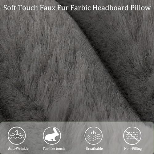 Headboard Pillow Twin, Triangular Wedge Pillow Headboard Faux Fur Backrest Pillows for Sitting in Bed,Reading or Working with 2 Pack Neck Bloster Pillows Removable Cover (Grey, Twin: 39x8x20 Inches) - Thumbnail 6