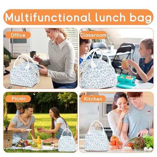 GISMTR Lunch Bag for Women Insulated Lunch Box Cute Corduroy Lunch Tote Bags Reusable Large Capacity Cooler Bag for Travel Work Picnic - Thumbnail 6