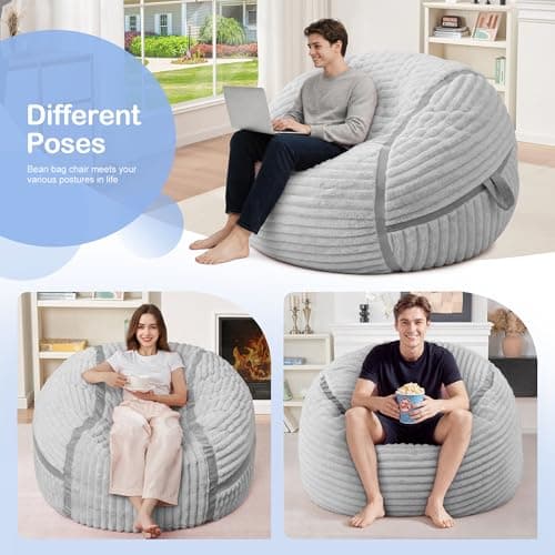 HABUTWAY Bean Bag Chair 3FT Big Bean Bag Chairs for Adults with Memory Foam Filled,3'Beanbag Chair with Soft Faux Fur Cover,Comfy Bean Bag Sofa for Classroom,Living Room,Game Room,Bedroom-Light Grey - Thumbnail 6