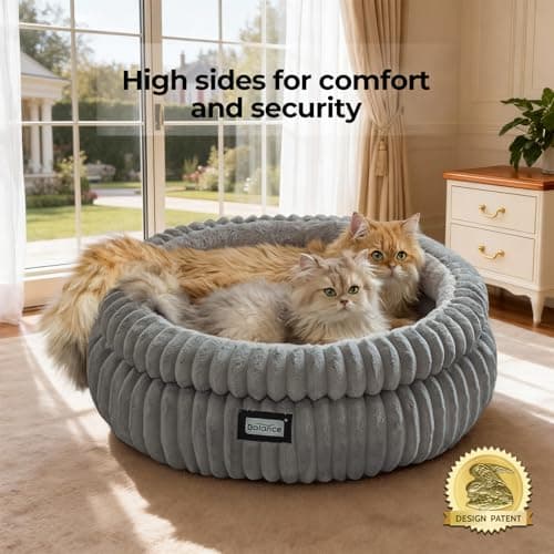 BALANCE Cat Bed Kitten Bed, Washable Round Cat Beds for Indoor Cats,Super Soft Plush Faux Fur Pet Bed for Puppy and Kitten with Anti-Slip Bottom - Thumbnail 2