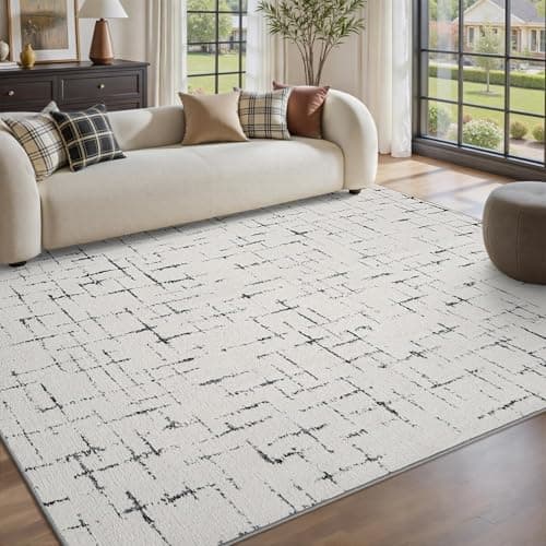 Engiw-Neutral 5x7 Area Rug for Living Room Rug-Carpet Bedroom Rugs Textured Tufted Jacquard Modern Washable Rug for Dining Room Nursery Non Slip-Black and White - Image 1