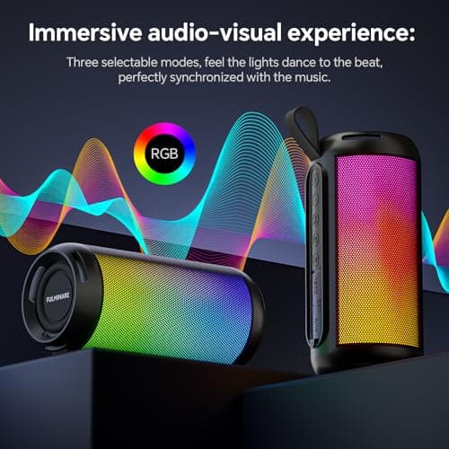 FULMINARE Bluetooth Speaker Wireless TWS Pairing 26W HD Loud Stereo Portable Bluetooth Speakers 6.0 with 16H Playtime, RGB LED Light, IPX5 Waterproof for Home Outdoor Party Gift Black - Thumbnail 6