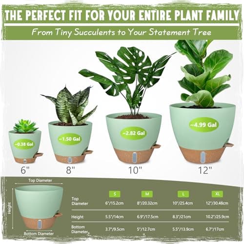 Self-Watering Pots for Indoor Plants 4 Pack, 6/8/10/12 Inch Outdoor Planters with Water Level Indicator&Deep Reservoir, Decorative Flower Pots for Indoor Plants,Home Decor (Green, 12+10+8+6 inch) - Thumbnail 2
